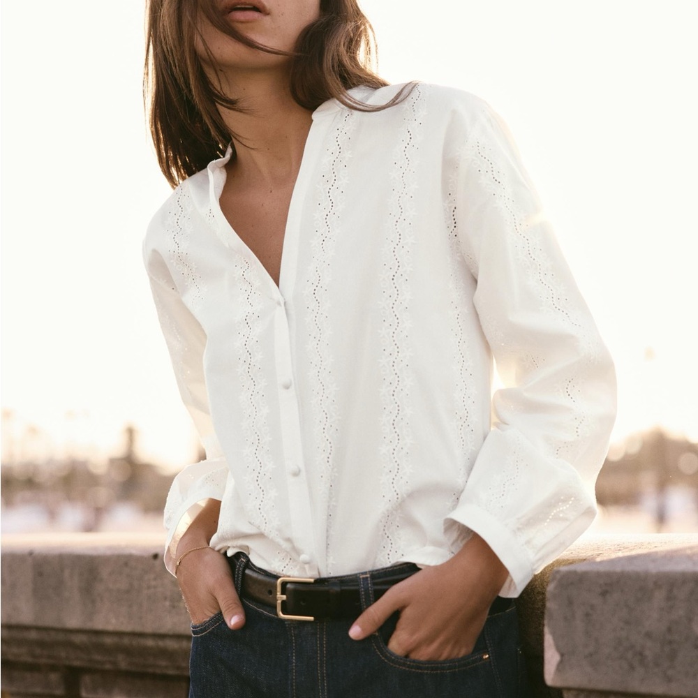 NWT Zara White Embroidered Eyelet Blouse